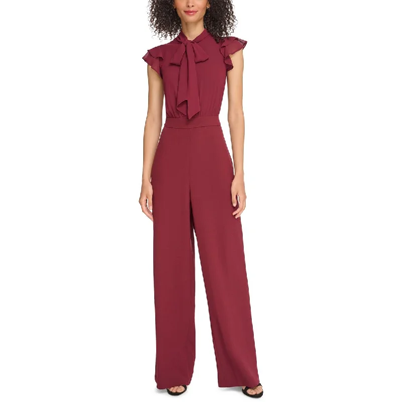 women's jumpsuits with lace detailsVince Camuto Womens Petites Tie Neck Flutter Sleeve Jumpsuit