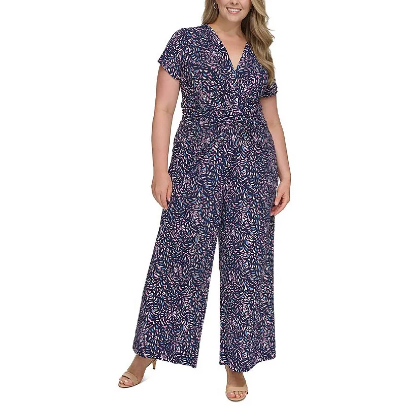 women's jumpsuits made of laceVince Camuto Womens Plus Printed V-Neck Jumpsuit