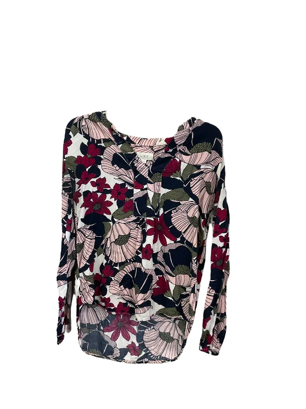 women's long sleeve tops with high-low hemlinesTop Long Sleeve By Loft In Floral Print, Size: S