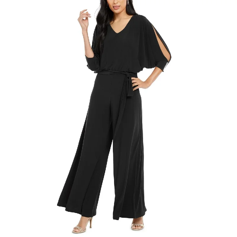 women's jumpsuits with halter necksMSK Womens Petites Embellished Split-Sleeve Jumpsuit