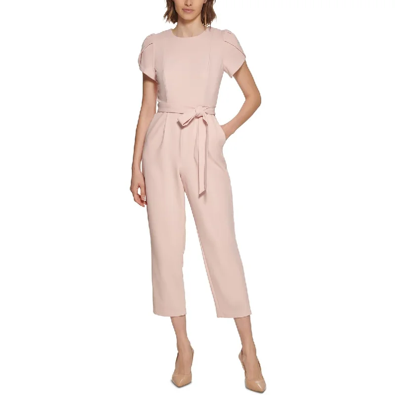 women's jumpsuits with lace detailsCalvin Klein Womens Knit Tie-Waist Jumpsuit