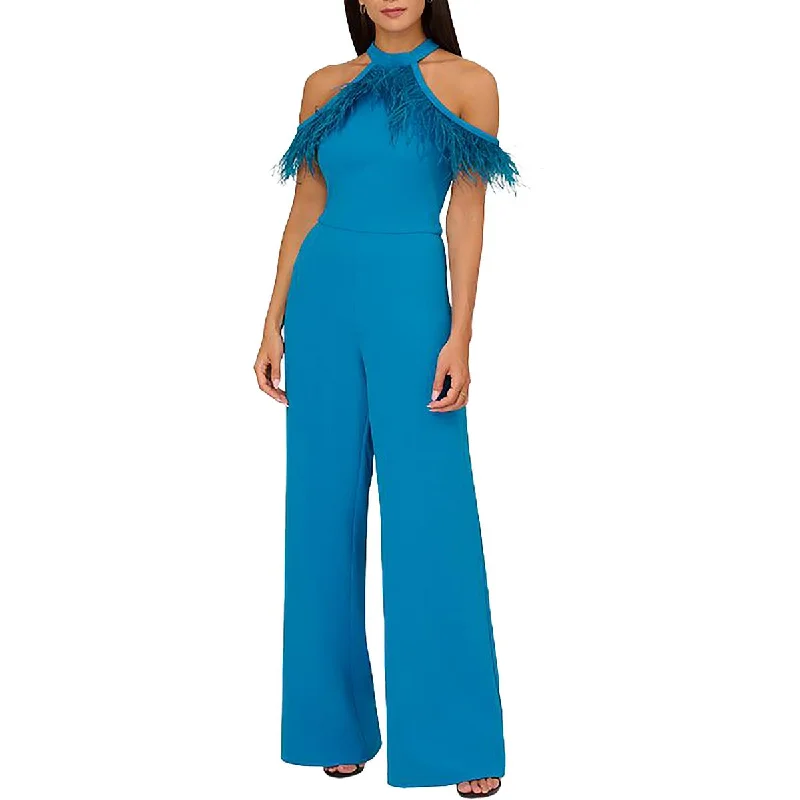 women's jumpsuits with off-the-shoulder sleevesAdrianna Papell Womens Crepe Wide Leg Jumpsuit