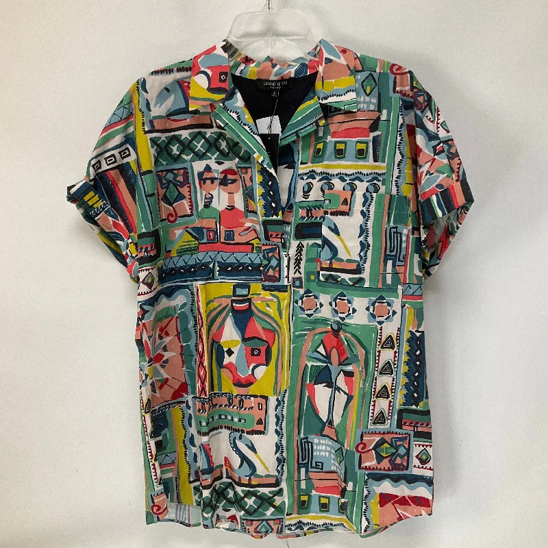 women's T-shirts with button-down frontsMulti-colored Top Short Sleeve Lafayette 148, Size L