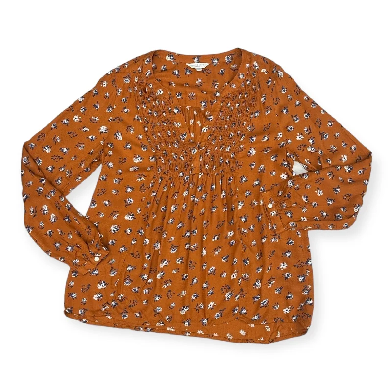 women's long sleeve tops with floral printsTop Long Sleeve By Lucky Brand In Orange, Size: S