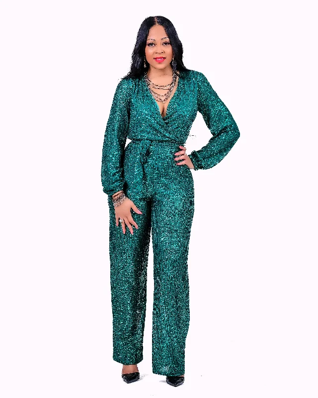 women's jumpsuits with neon colorsBedazzled Jumpsuit Green