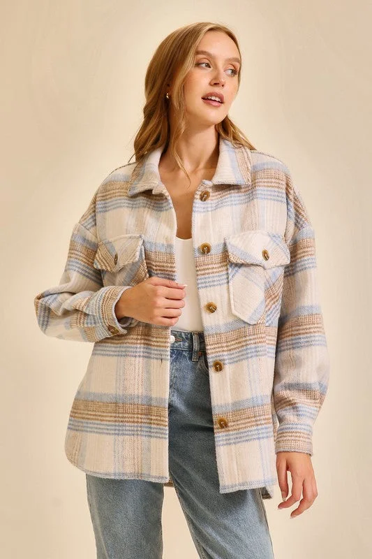 women's tops for mixing and matching with different bottomsBlue Dream Big Soft Plaid Shacket