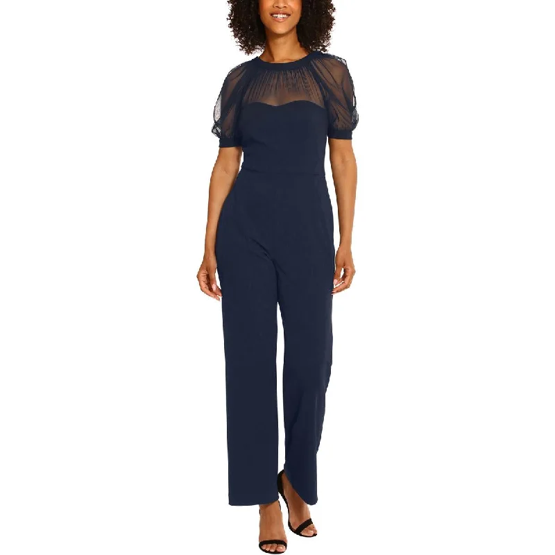 women's jumpsuits with cinched waistsMaggy London Womens Mesh Puff Sleeve Jumpsuit