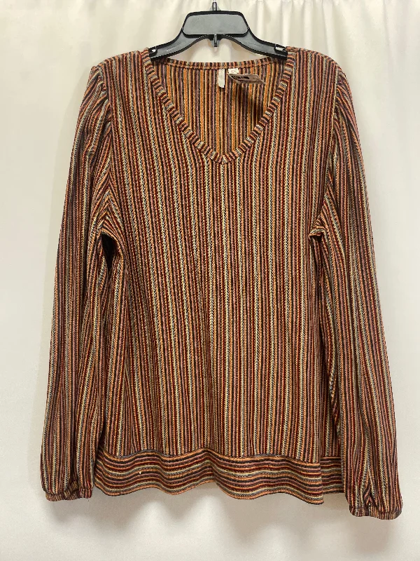 women's long sleeve tops with sheer sleevesTop Long Sleeve By Cato In Brown, Size: Xxl