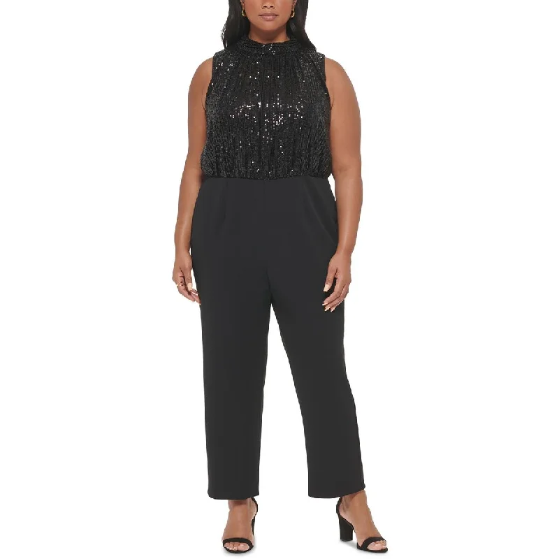 women's jumpsuits for fair-trade practicesEliza J Womens Plus Sequined Mock Neck Jumpsuit