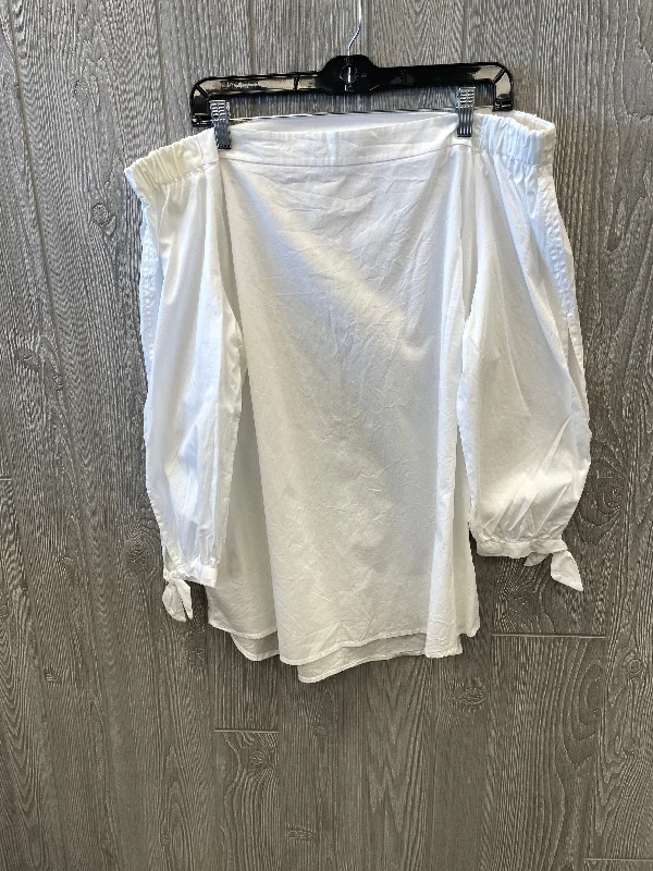 women's long sleeve tops with peplum hemsTop Long Sleeve By Monroe And Main In White, Size: 2x