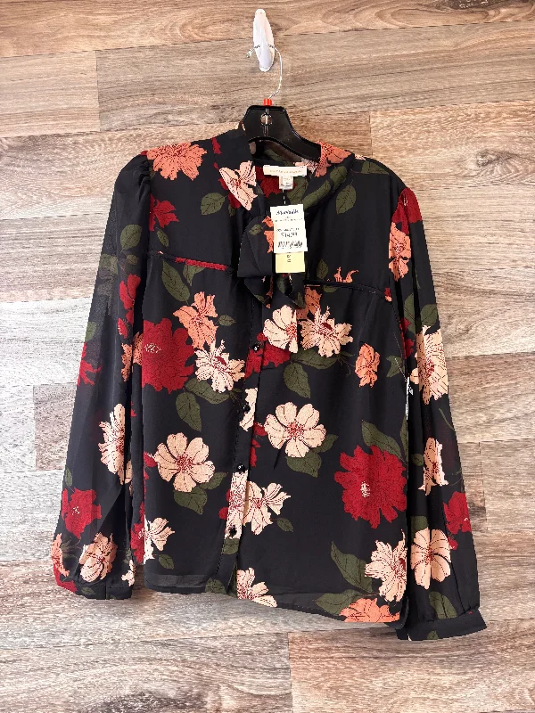 women's long sleeve tops with pocketsTop Long Sleeve By Monteau In Floral Print, Size: Xl