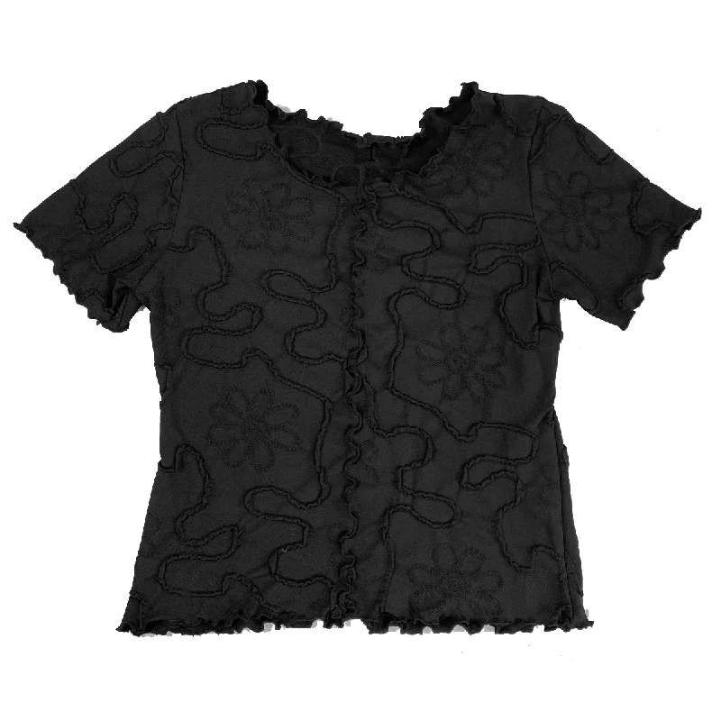 women's tops for those who love to shop for unique findsBlack Conduit Short Sleeve Lettuce Tee