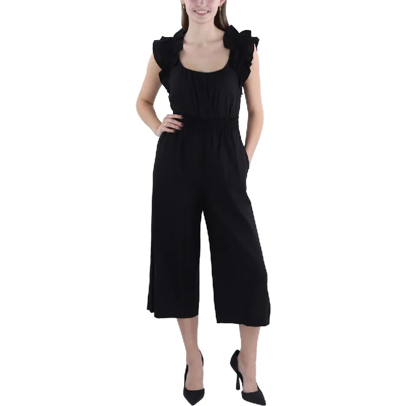 women's formal jumpsuitsVince Camuto Womens Linen Ruffled Jumpsuit