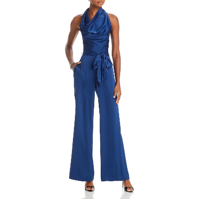 women's jumpsuits with metallic finishesLiv Foster Womens Satin Cowl Neck Jumpsuit