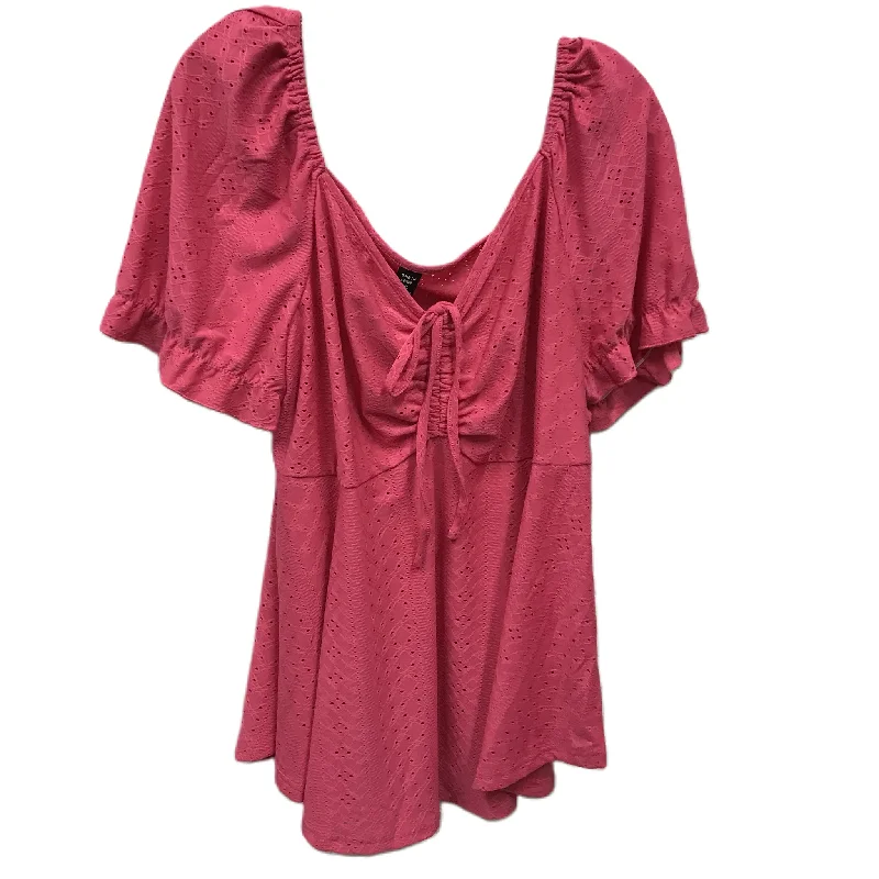 women's T-shirts with ruffle accentsPink Top Short Sleeve By Shein, Size: 4x