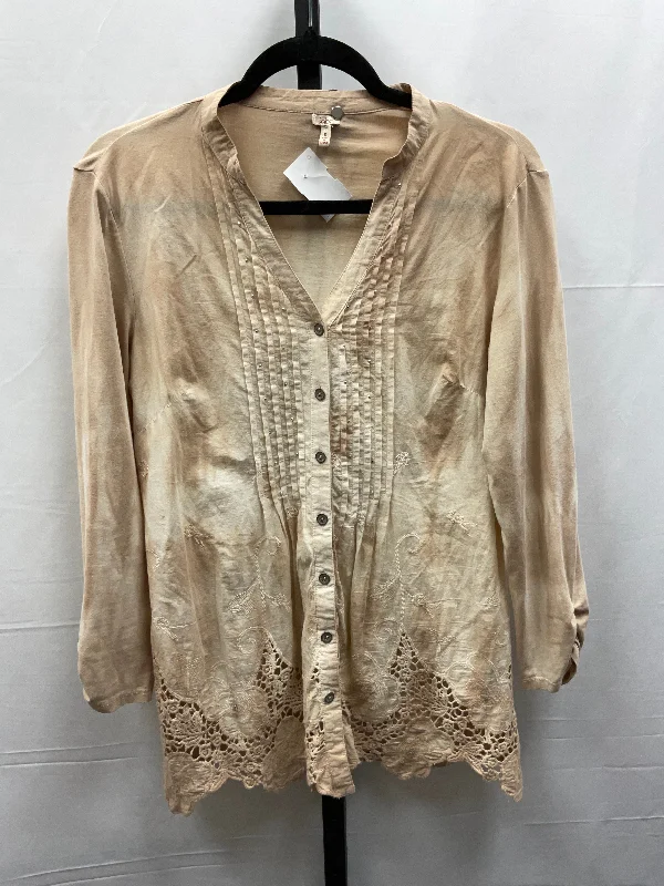 women's long sleeve tops with athletic fitsTop Long Sleeve By Reba In Tan, Size: S