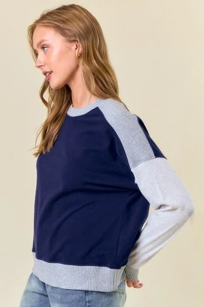 women's tops for those who want to stay cool and chic during warmer weatherNavy & Gray Soft Ribbed Pullover