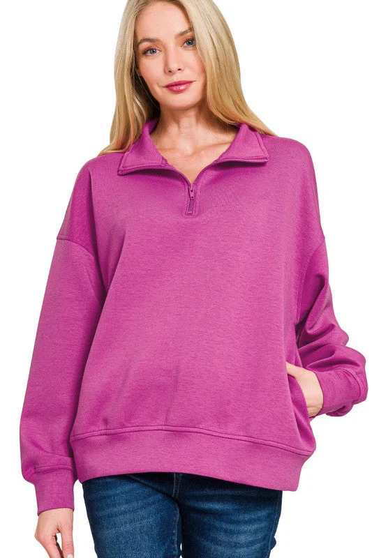 women's tops for cozy nights inScuba Quarter Zip Pocket Pullovers - 3 Colors!