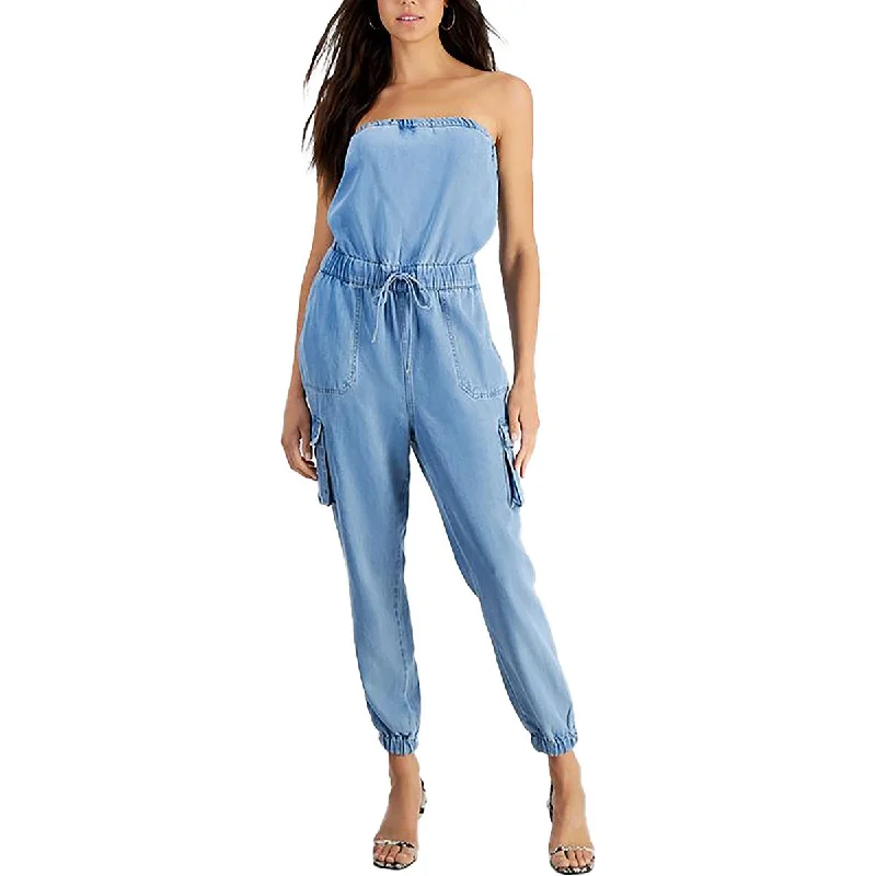 women's jumpsuits with self-ties at the waistGuess Womens Lucia Denim Cargo Jumpsuit