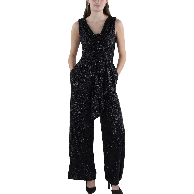 women's dressy jumpsuitsVince Camuto Womens Sequin Cowl Neck Jumpsuit