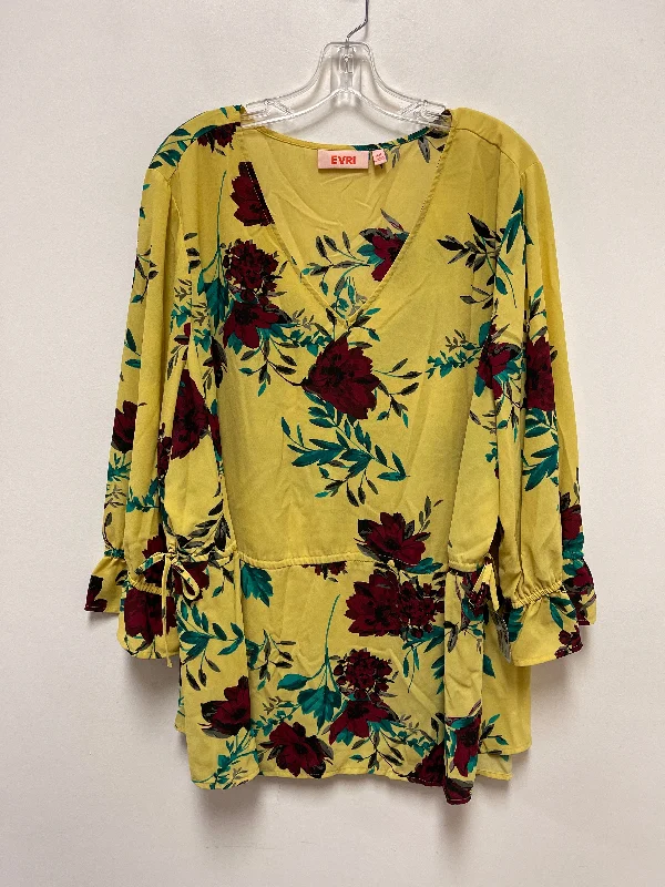 women's long sleeve tops with plus-size optionsTop Long Sleeve By Evri In Yellow, Size: 3x