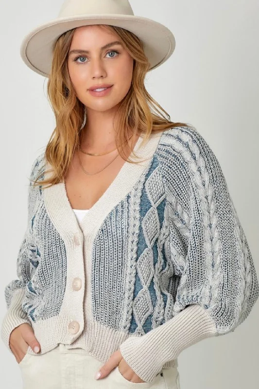 women's tops with bell sleevesMixed Weave Sweater Cardigan