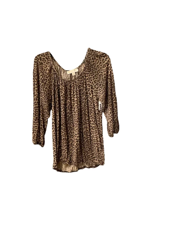 women's long sleeve tops with ribbon tiesTop Long Sleeve Designer By Michael By Michael Kors In Animal Print, Size: L