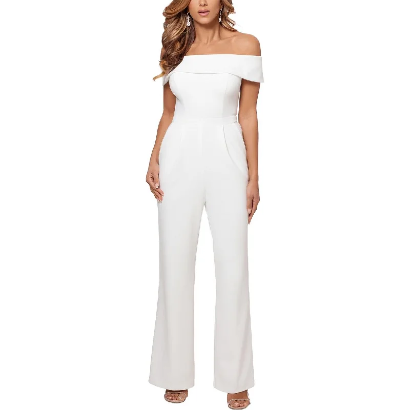 women's jumpsuits for wrinkle-resistant materialsXscape Womens Crepe Off The Shoulders Jumpsuit