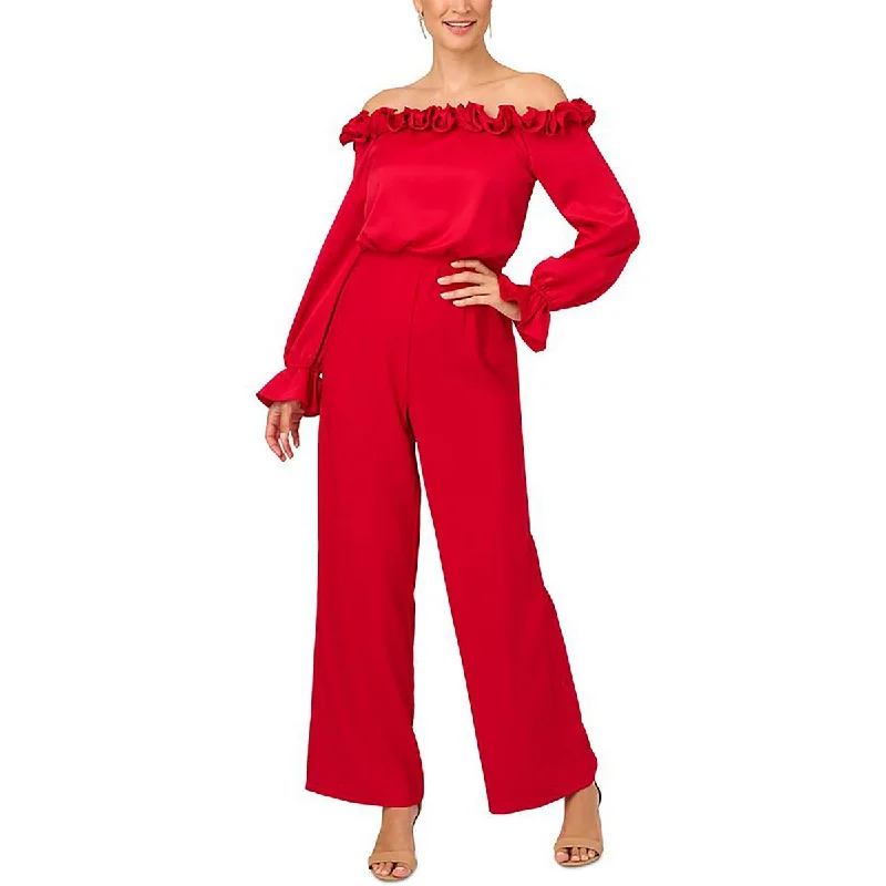 women's jumpsuits made of denimAdrianna Papell Womens Satin Off-The-Shoulder Jumpsuit