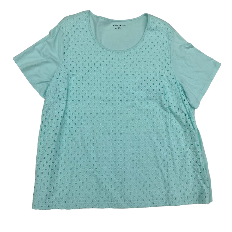 women's T-shirts made of polyesterBlue Top Short Sleeve Croft And Barrow, Size 2x