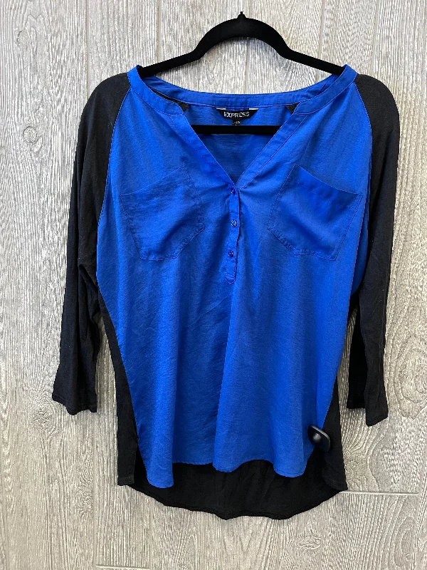 women's long sleeve tops with relaxed fitsTop Long Sleeve By Express In Black & Blue, Size: L