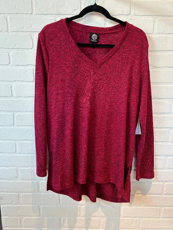 women's long sleeve tops with geometric patternsTop Long Sleeve Basic By Bobeau In Red, Size: 1x