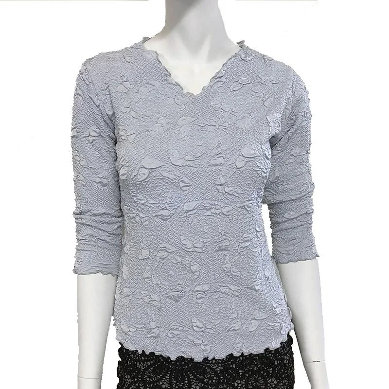 chic women's tops for everyday wearSilver Lyrac Surreal Textured Top