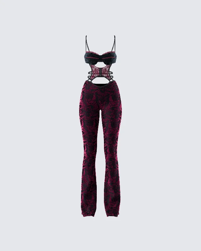 women's jumpsuits for winterAmi Purple Velvet Burnout Jumpsuit