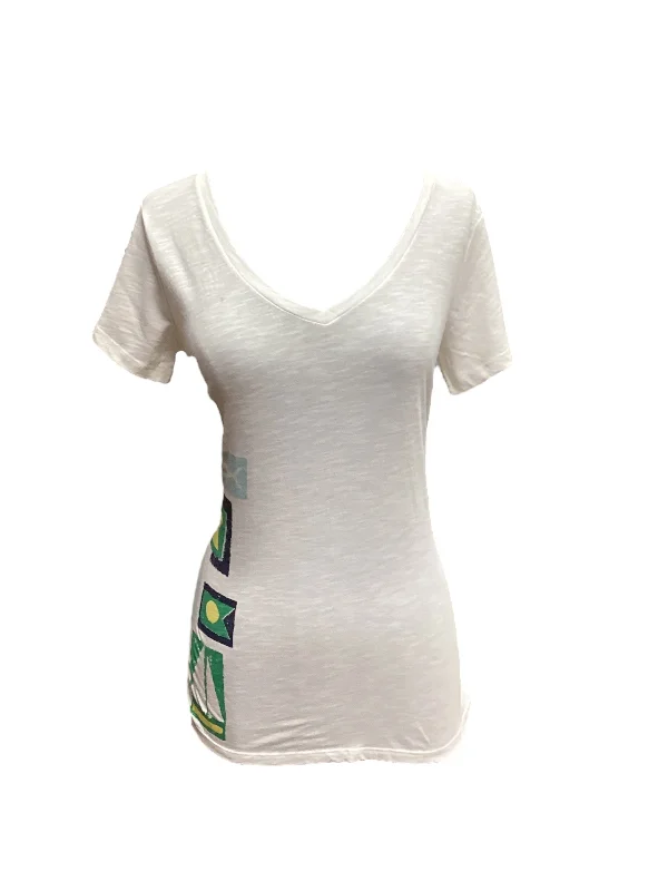 women's T-shirts with cropped lengthsWhite Top Short Sleeve Columbia, Size S