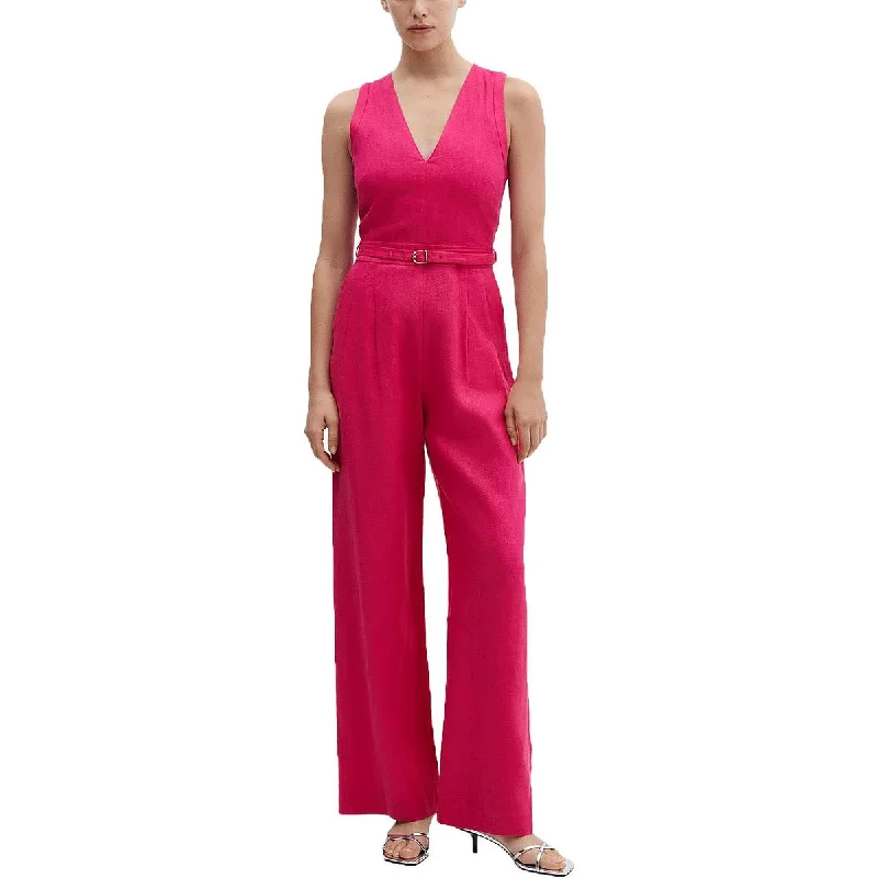 women's jumpsuits for glamorous eveningsMNG Womens Linen V-neck Jumpsuit