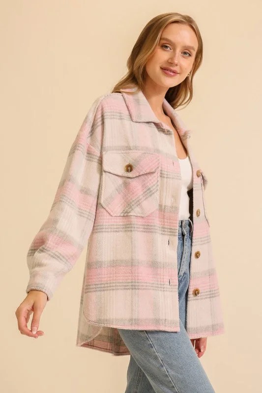 women's tops for those who love bold and vibrant colorsPink & Gray Dream Big Soft Plaid Shacket