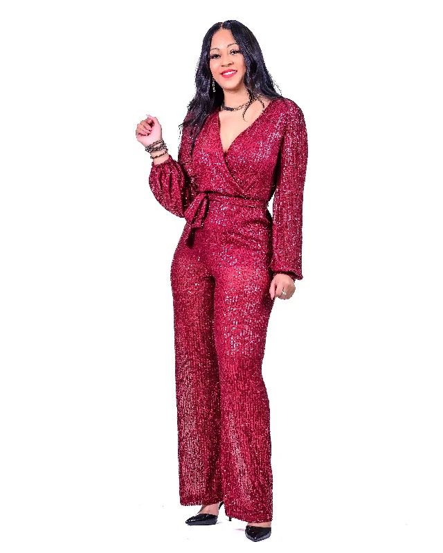 women's jumpsuits with striped patternsBedazzled Jumpsuit Red