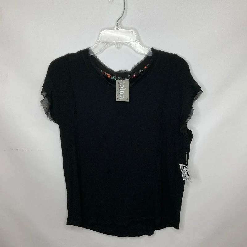 women's T-shirts with asymmetrical hemlinesBlack Top Short Sleeve Dolan Left Coast, Size M