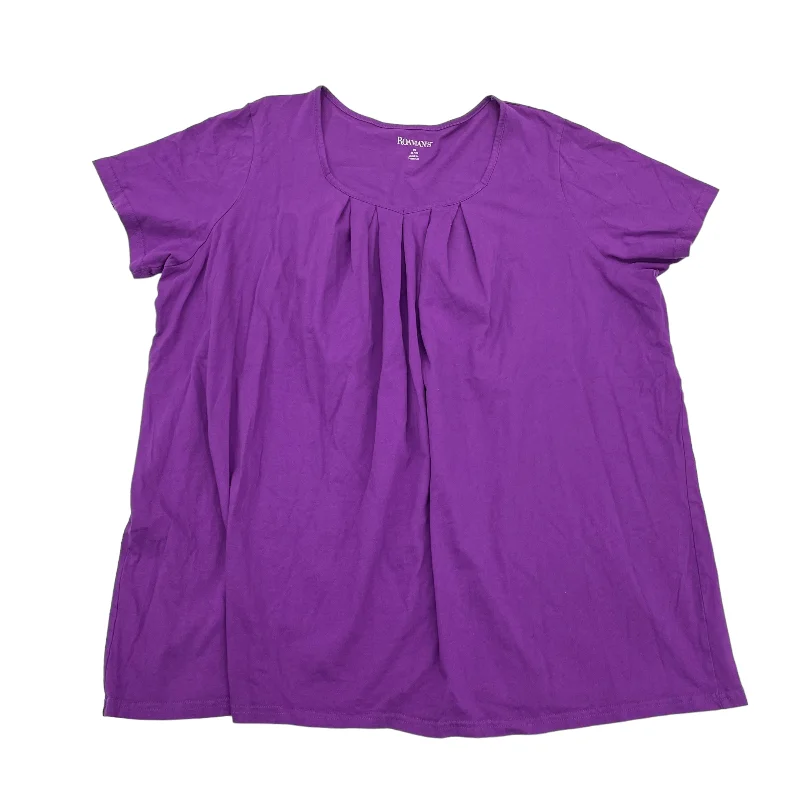 women's T-shirts with unique designsPurple Top Short Sleeve Basic Roamans, Size 2x