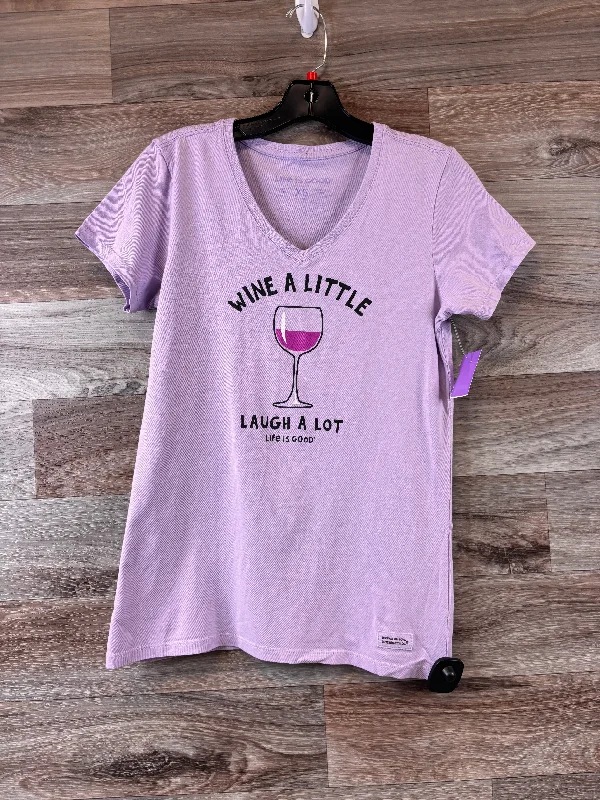 women's T-shirts with asymmetrical hemlinesPurple Top Short Sleeve Basic Life Is Good, Size Xs