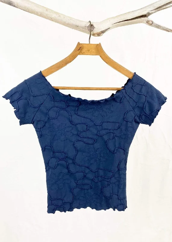 women's tops for cocktail partiesNavy Blue Conduit Brazilian Textured Ballet Top