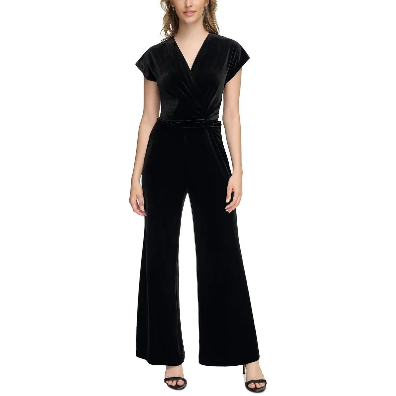 women's jumpsuits for cozy daysCalvin Klein Womens Velvet Faux Wrap Jumpsuit