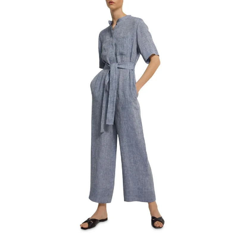 women's jumpsuits with metallic finishesTheory Womens Drape Hemp Hemp Pockets Jumpsuit