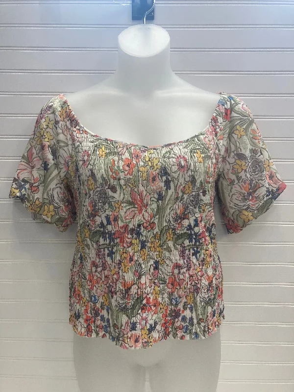 women's T-shirts with sequin embellishmentsFloral Print Top Short Sleeve Anthropologie, Size Xl