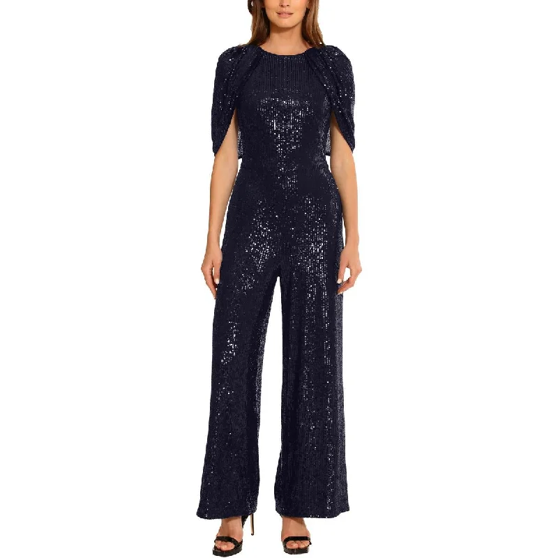 women's jumpsuits with high necksMaggy London Womens Sequin Cape Sleeve Jumpsuit