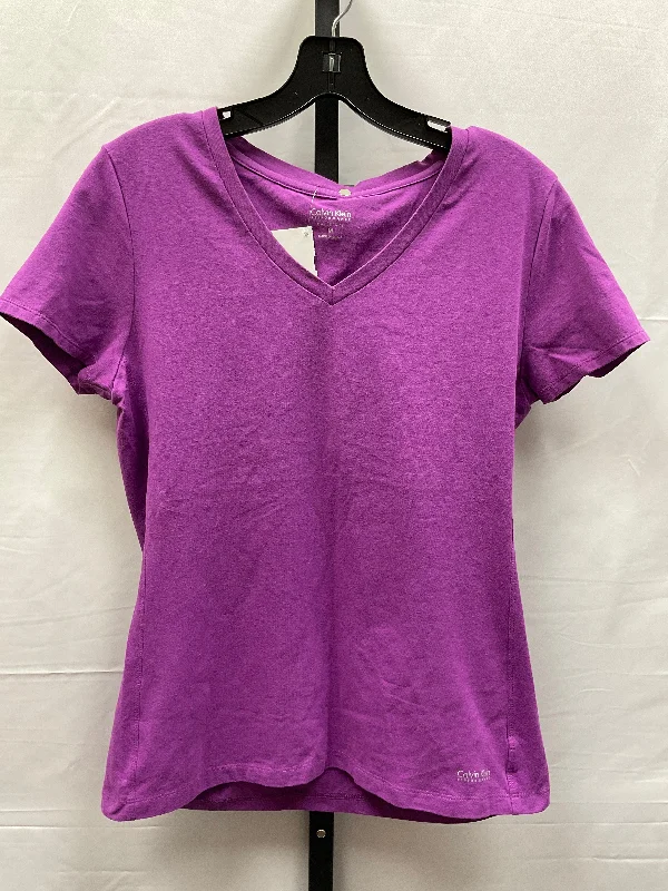 women's T-shirts with tie-dye patternsPurple Top Short Sleeve Basic Calvin Klein Performance, Size M