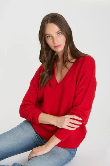 women's tops for those who believe in expressing their individuality through fashionLady In Red Vneck Sweater