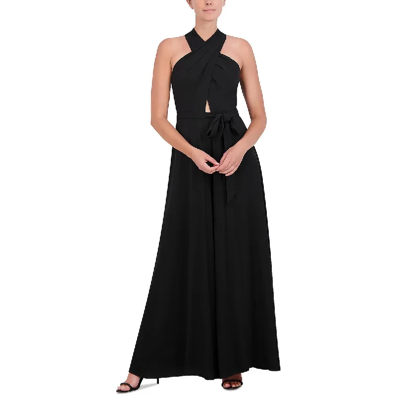 women's jumpsuits with belt loopsBCBGMAXAZRIA Womens Halter Crossover Jumpsuit