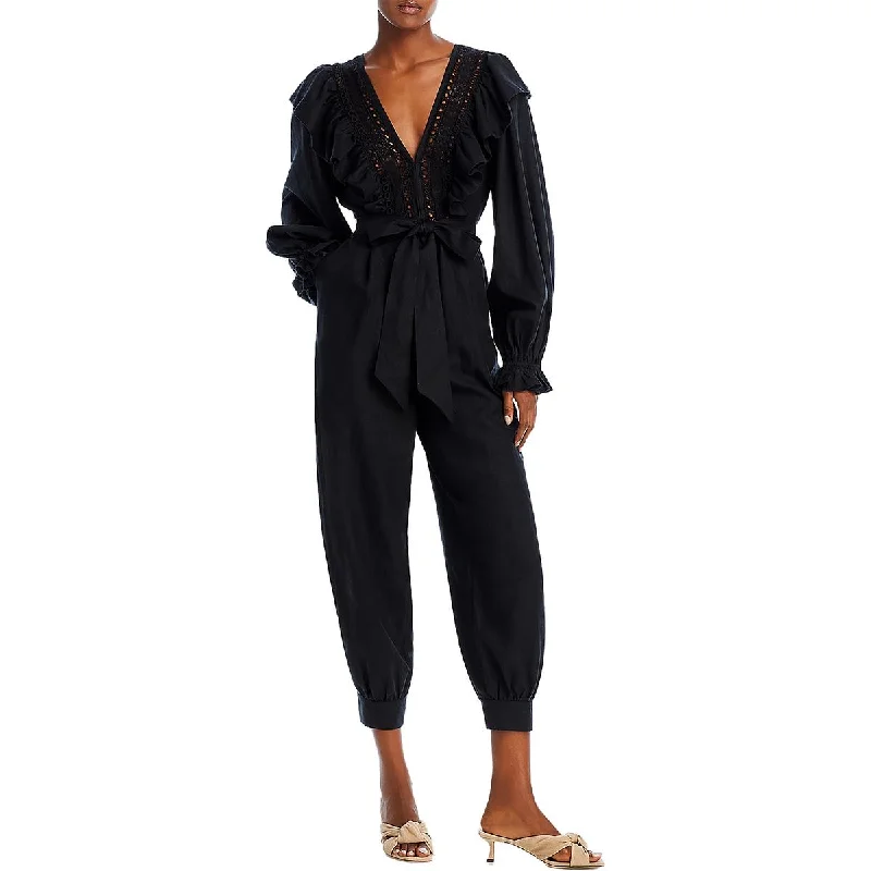 women's jumpsuits for maximalist fashionFARM Rio Womens Eyelet Belted Jogger Jumpsuit